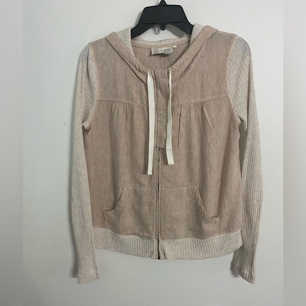 Anthropologie Saturday Sunday Beige and Cream Hooded Zip Jacket